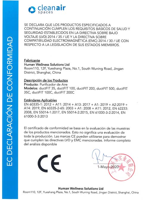 Certificación de conformidad ductfit